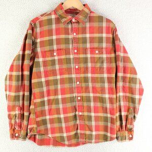 Wallace And Barnes Shirt Mens Medium Red Green Plaid Flannel Button Up Outdoor